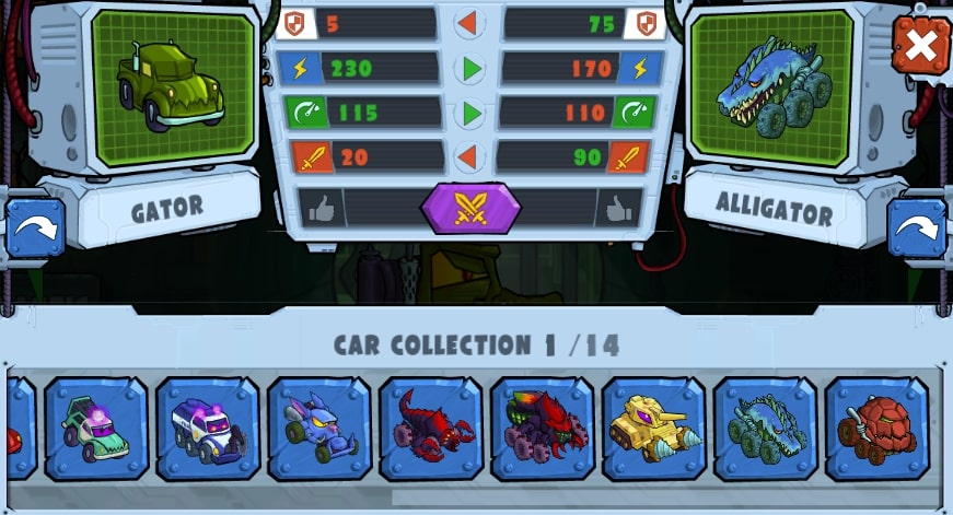 Comparison between car types in Escape Drive game at Yoplay.io