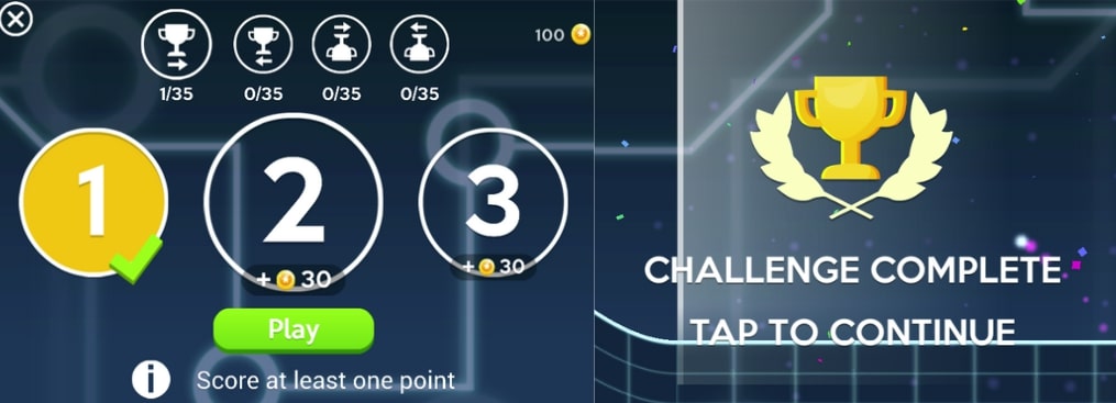 Conditions to unlock challenges and Cup to celebrate in the Curve Rush game on yoplay.io