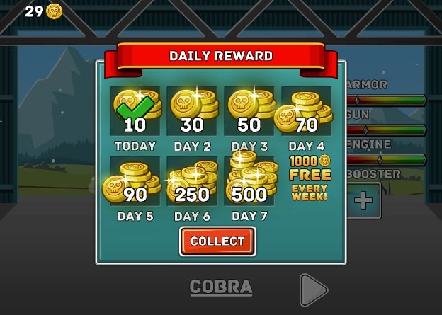 Rewards for players logging in every day in Steel Legion Game