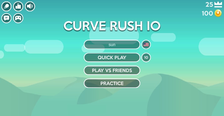 Main menu of Curve Rush IO game on yoplay.io