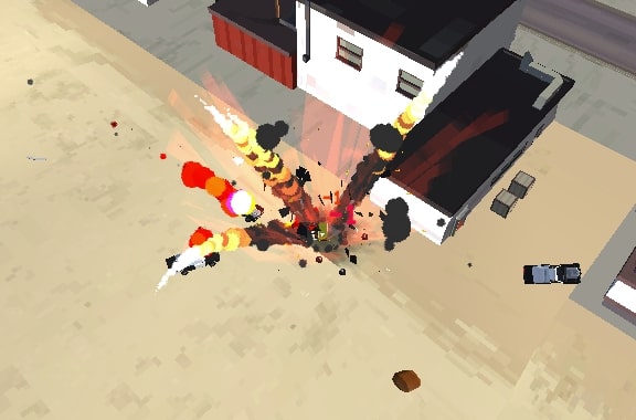 Player's car explodes, due to being shot too much by the police and crashing in Fury Chase game at Yoplay.io