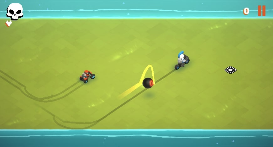 Players need to be careful not to walk into bombs thrown by opponents in the Doom Rider game at Yopplay.io.