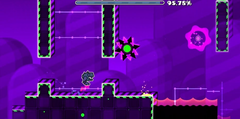 A scene from the basic levels of Geometry Dash game at Yoplay.io