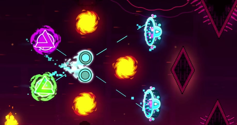 Balls go through fire in Geometry Dash game at Yoplay.io