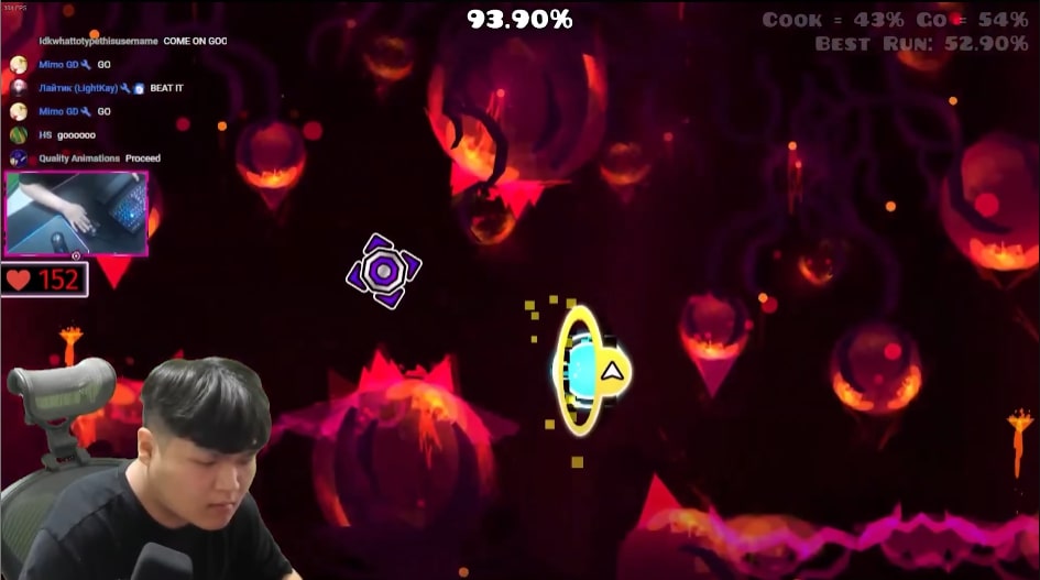 Dorami plays Yangire level in Geometry dash game at Yoplay.io