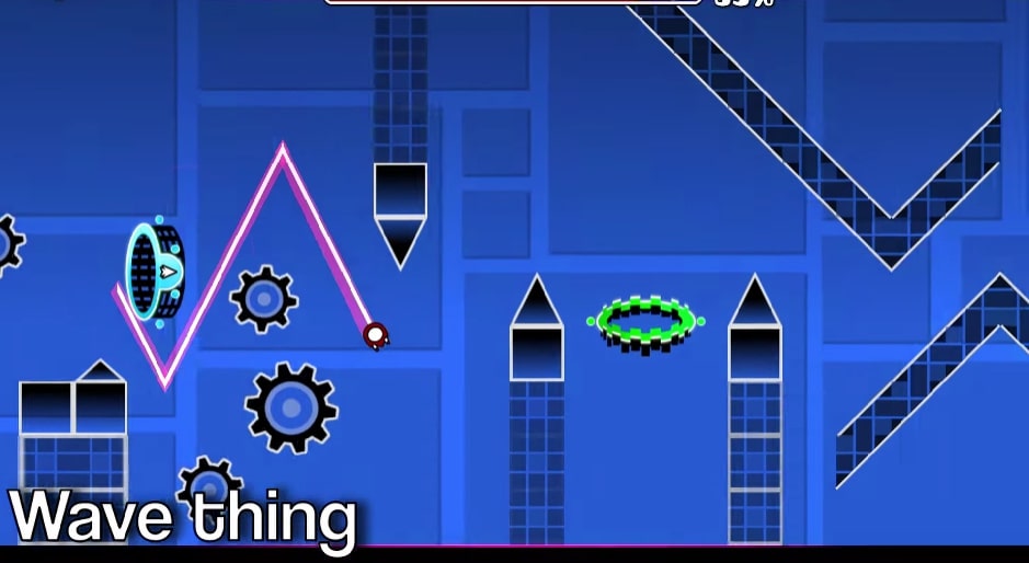 Using waves requires a clear strategy players must be flexible in controlling the keys to complete the level at 100 - geometry dash game.