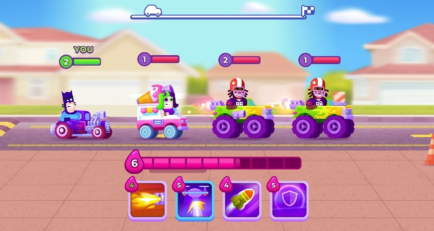 Racers in the Mad Racers game are rushing to surpass their opponents to reach the finish line fastest at Yoplay.io