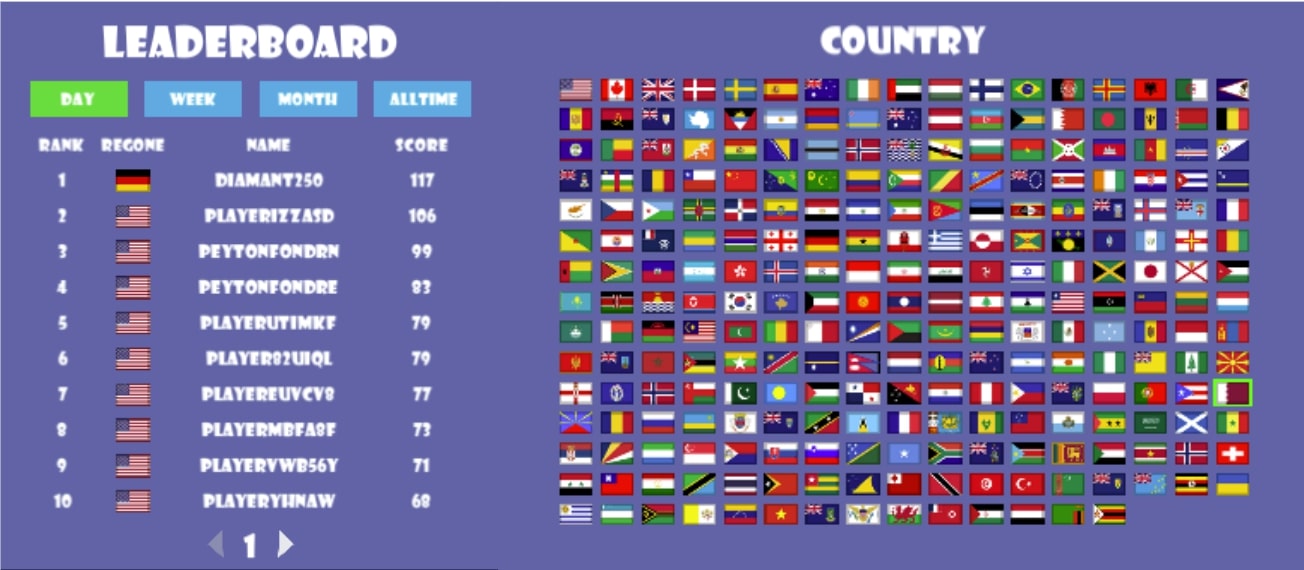 Ranking in and selecting the country in the Chicken Flip game on yoplay