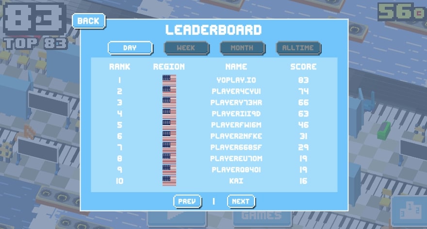 Sprunki Jump features a leaderboard that allows players to easily track their ranking by day, week, month, and overall time at Yoplay.io.