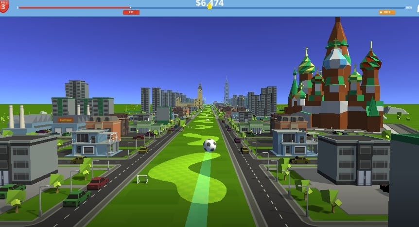 The player's ball is flying in the air on Orbit Kick game at Yoplay.io